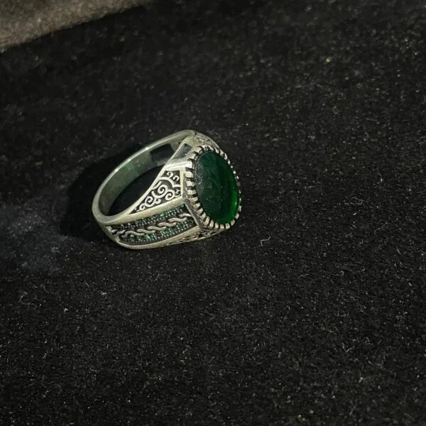 silver green men ring