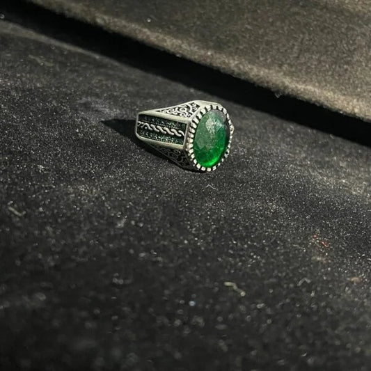 silver green men ring