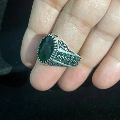 silver green men ring