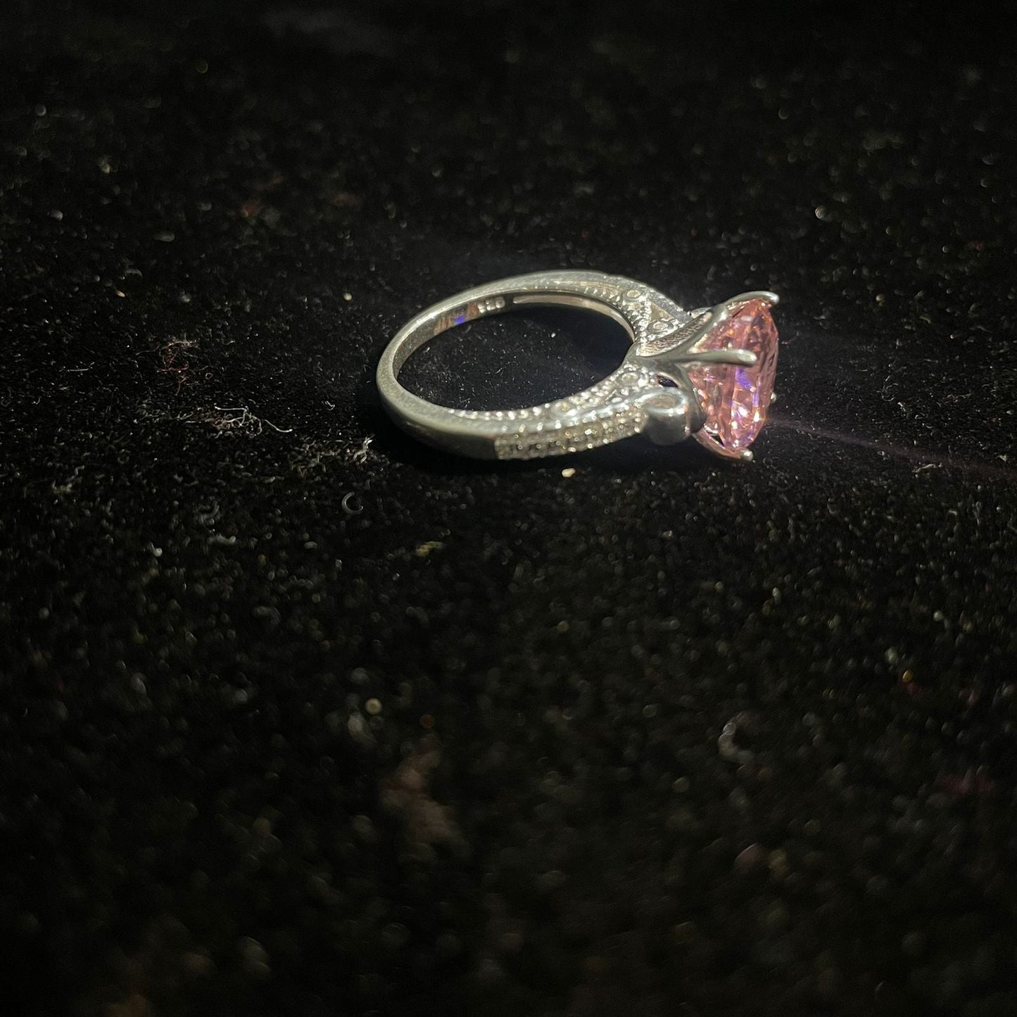 Silver baby pink ring